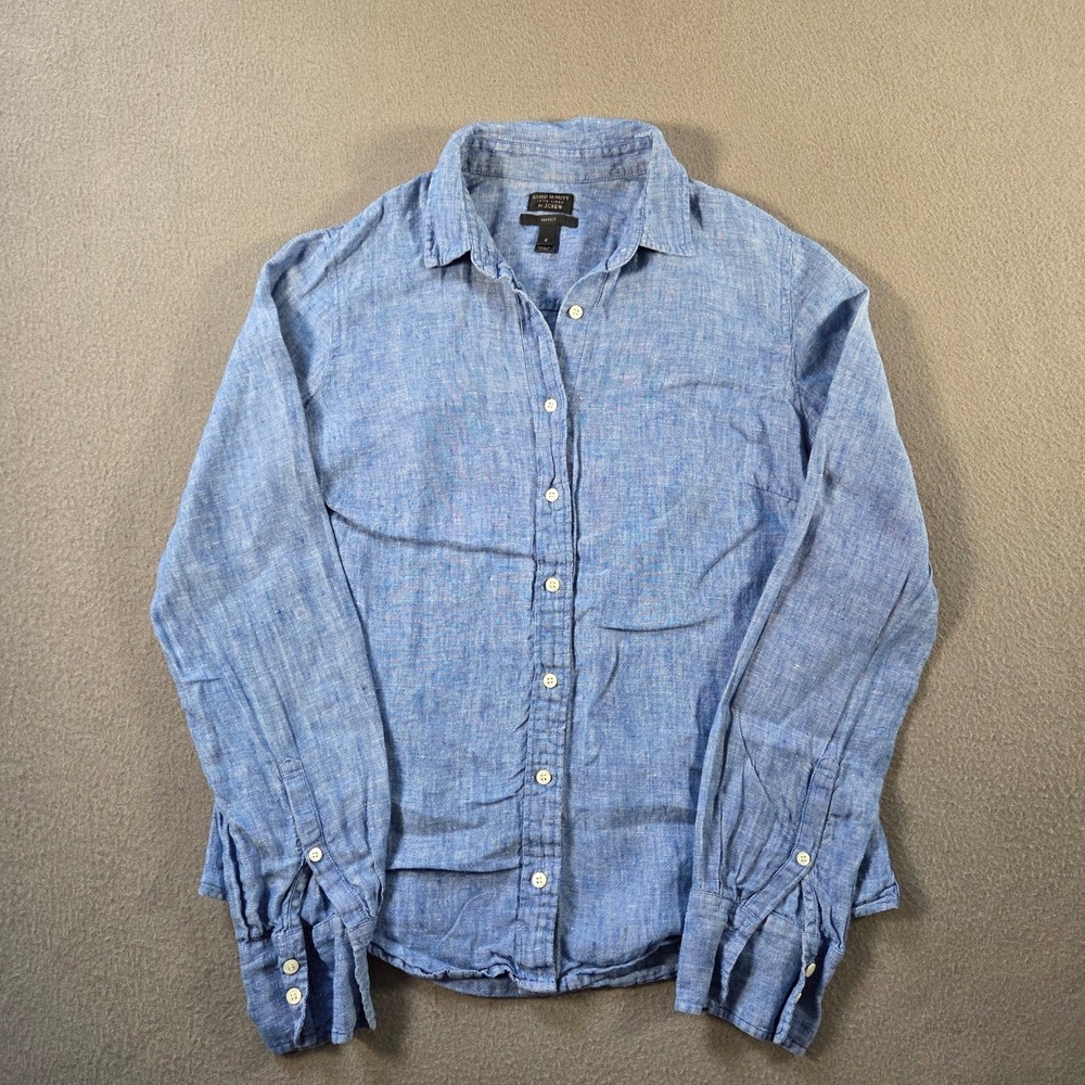 J Crew Shirt Womens 6 Blue Baird McNutt Irish Linen Blouse Perfect Long Sleeve
